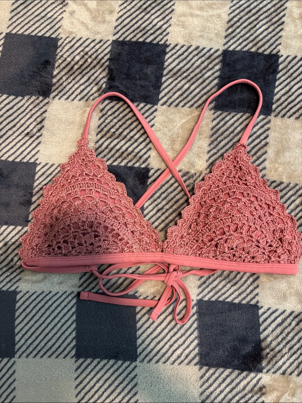 Xhilaration Crochet Triangle Bikini Top - Dusty Rose